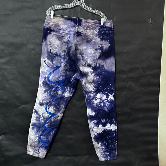 Torrid Jeggings Blue Size 22 Tie Dye Purple Wave Hand Painted Leggings stretch - Picture 2 of 7